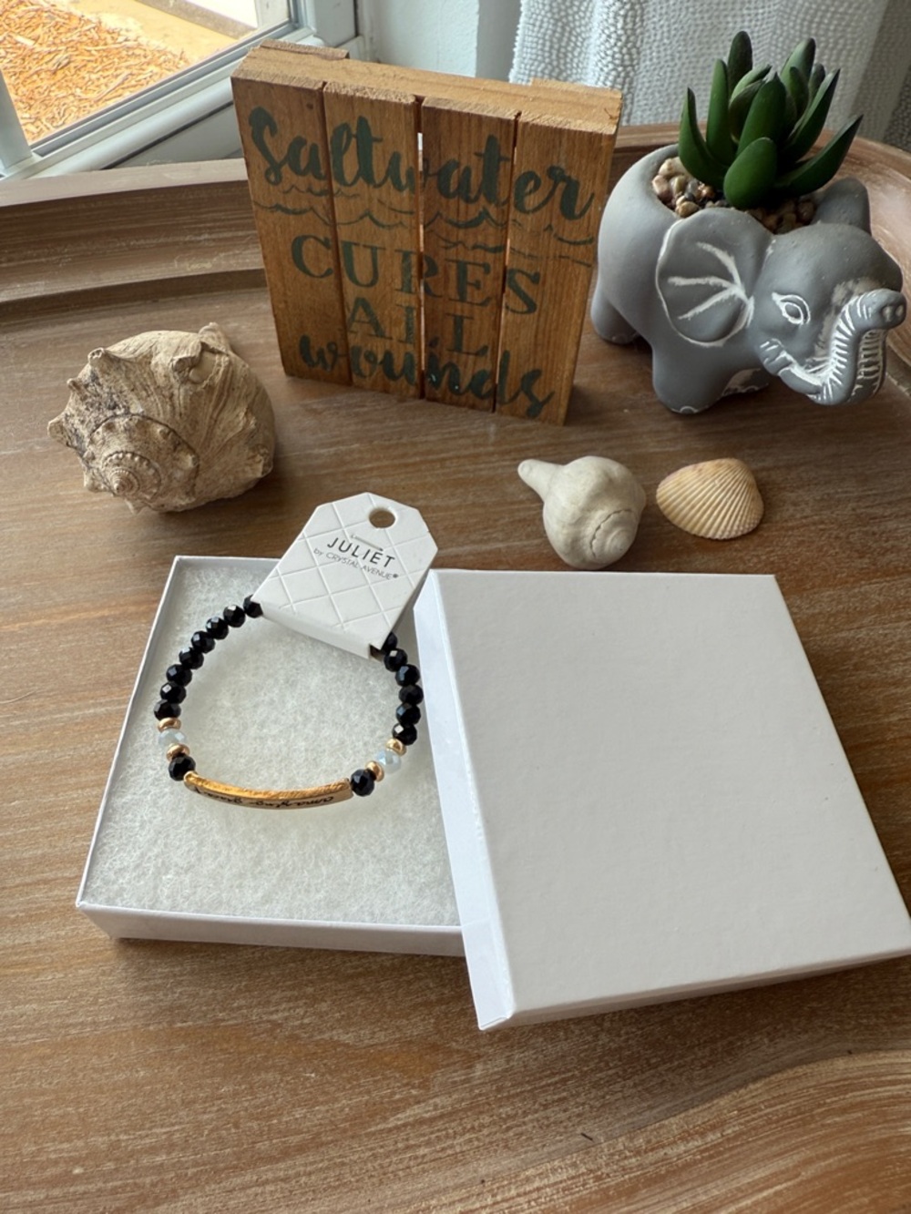 Amazing Grace Black Beaded Stretch Bracelet with Gold Accent - Picture 11 of 11